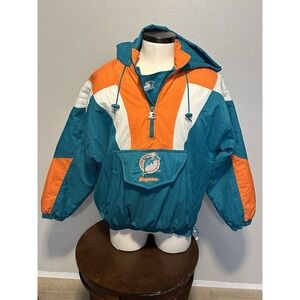 VTG 90s Miami Dolphins Starter Pro Line 1/4 Zip Puffer Hooded Jacket  NFL Large